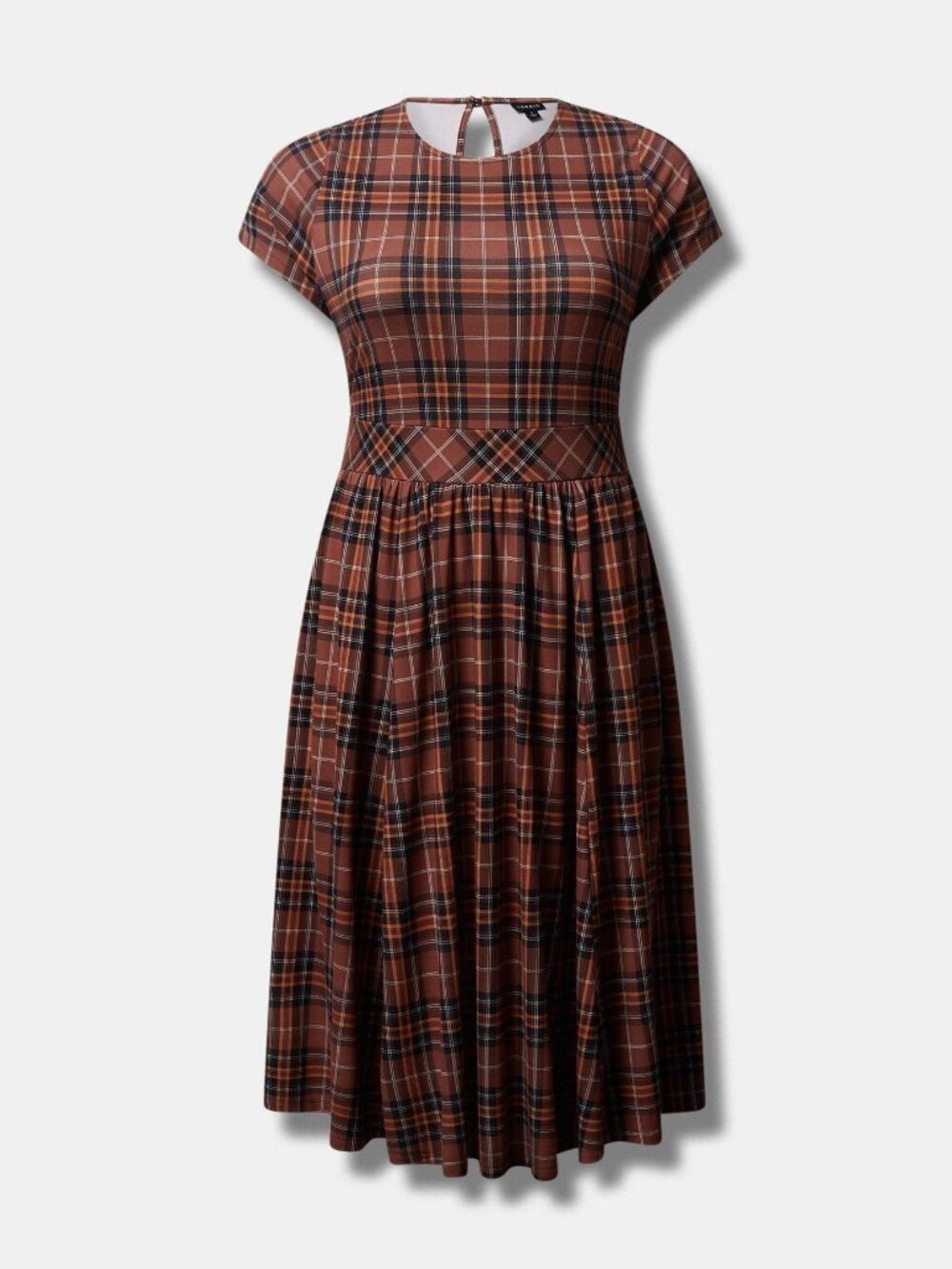 Torrid Studio Luxe Ponte Midi Dress — Size 2 (Tartan Plaid • Rootbeer)
